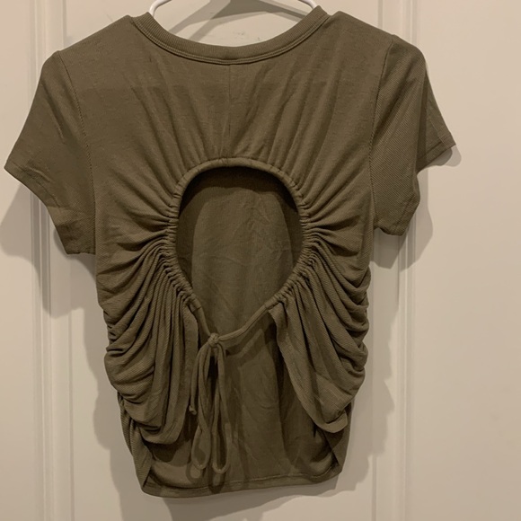 SHEIN, Olive Top Size M, Ruching On The Sides, Ties In The Back. Light Weight. - Picture 2 of 3